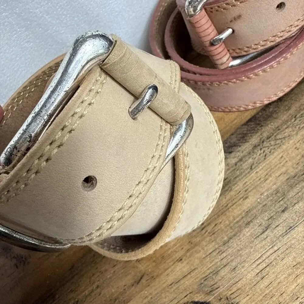 Women’s Fossil Leather Belt Lot Size M Tan Pink Western Boho Classic Casual GUC